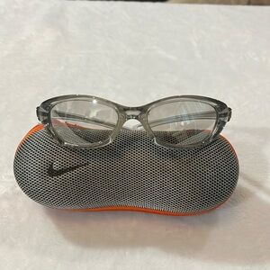 Nike Sunglasses with clear frame and light gray lenses